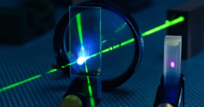 Experiment in photonic laboratory with laser