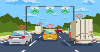 Highway communication system vector infographics