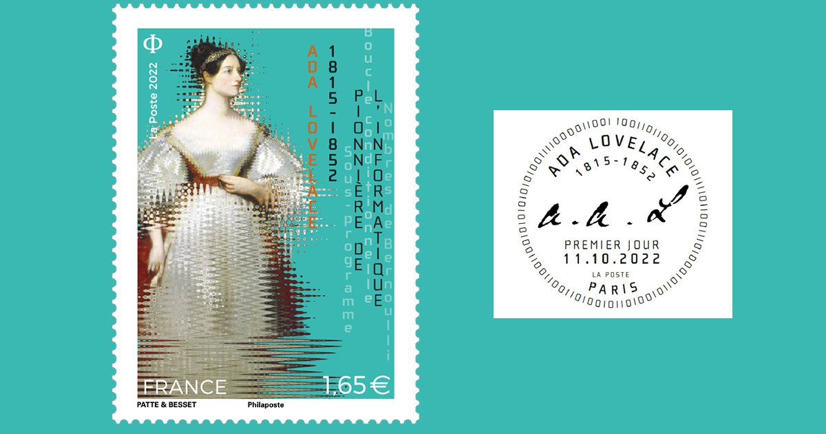 timbre à l'effigie Ada Lovelace, pionnière de l'informatique (source La Poste)